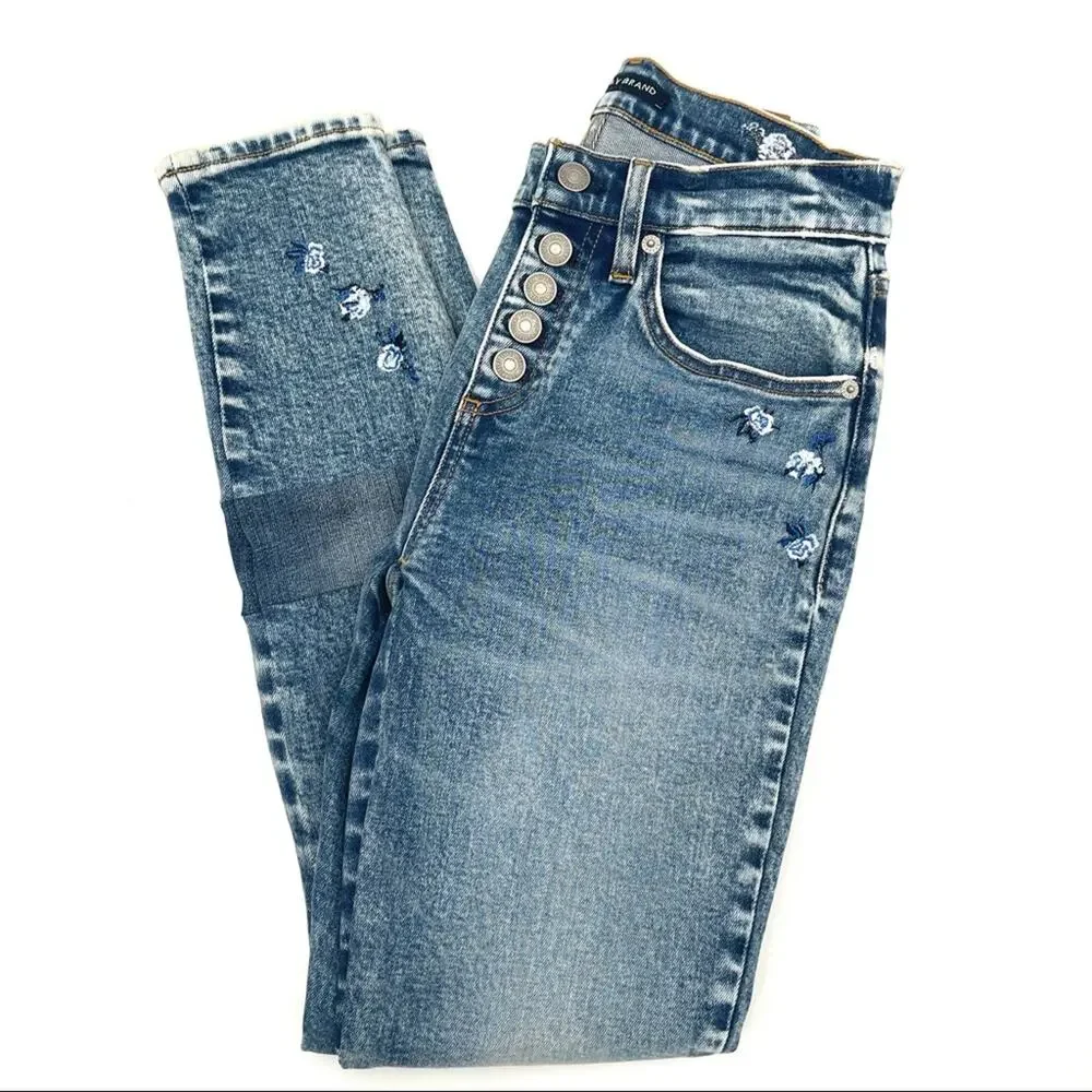 NWOT LUCKY BRAND Denim Jeans Ava Mid Rise Skinny Embroidered Flowers Size 25